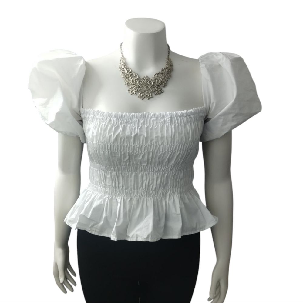 Astr‎ Revolve Women's Peplum Smocked Puff Sleeve Summer Resortwear Beachy top S